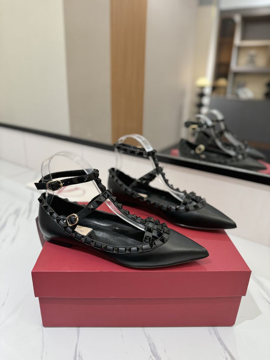 Valentino Cow Leather Pointed Toe Flat Studded Sandals
