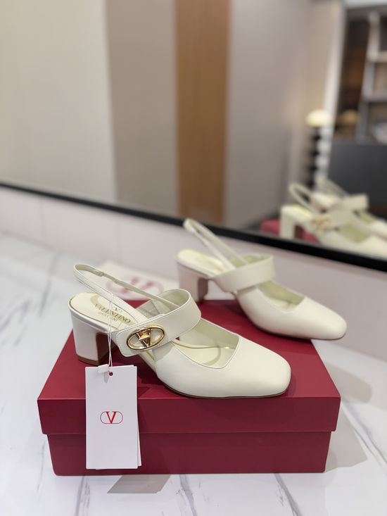 Valentino Gold V Logo Chunky Heel Mary Jane Leather Sole Shoes