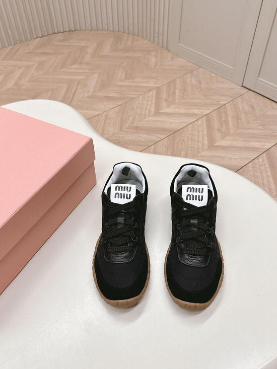 Miu Miu Thick Sole Canvas Casual Sneakers With Logo Decoration