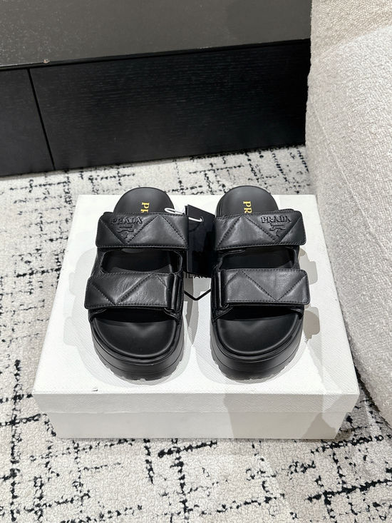 Prada Quilted Leather Platform Sandals Adjustable Straps Lightweight