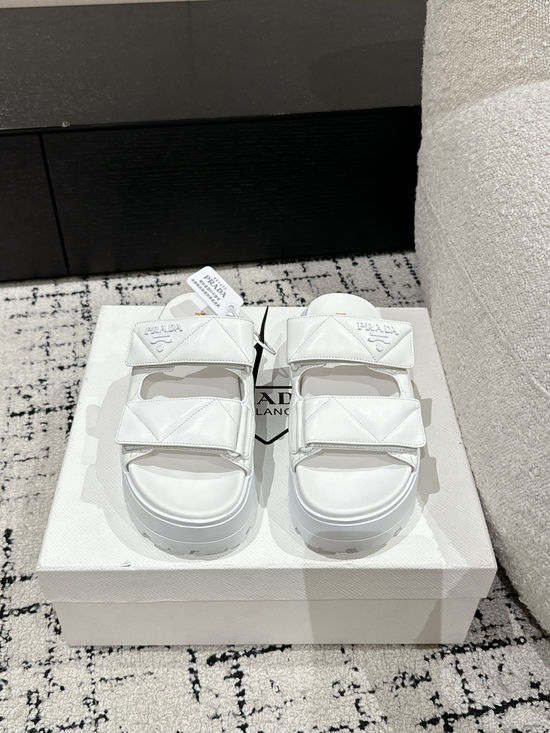 Prada Quilted Leather Platform Sandals Adjustable Straps Lightweight