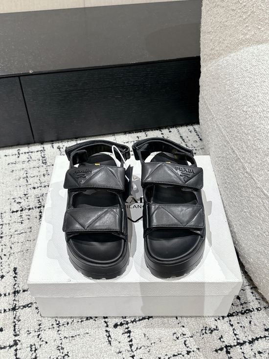 Prada Quilted Leather Platform Sandals Adjustable Straps Lightweight