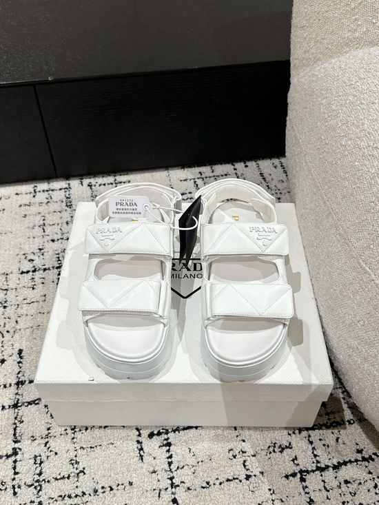 Prada Quilted Leather Platform Sandals Adjustable Straps Lightweight