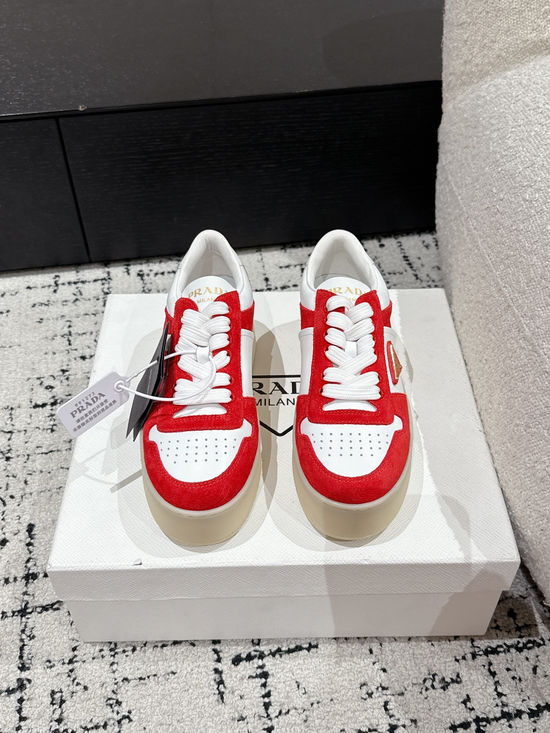 Prada Perforated Leather Thick Sole Casual Fashion Sneakers