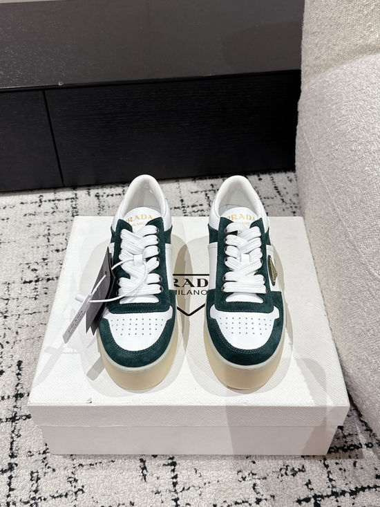 Prada Perforated Leather Thick Sole Casual Fashion Sneakers