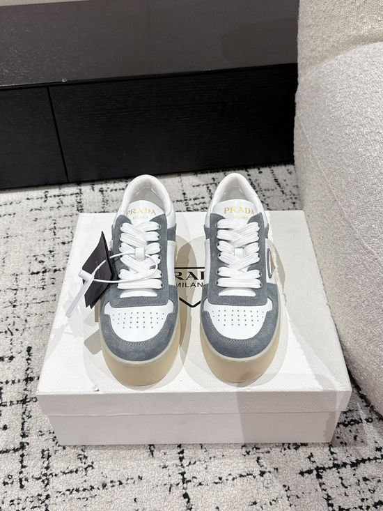 Prada Perforated Leather Thick Sole Casual Fashion Sneakers