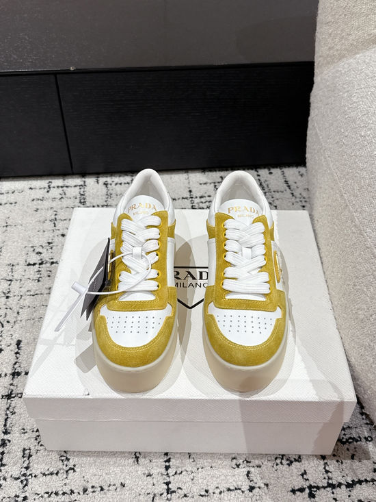 Prada Perforated Leather Thick Sole Casual Fashion Sneakers
