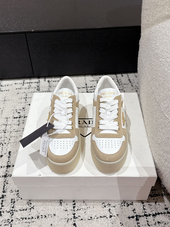 Prada Perforated Leather Thick Sole Casual Fashion Sneakers