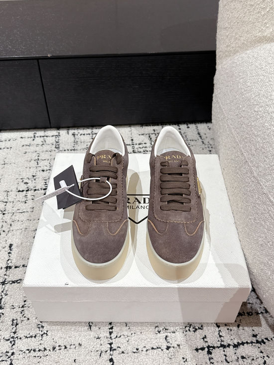 Prada Perforated Leather Thick Sole Casual Fashion Sneakers