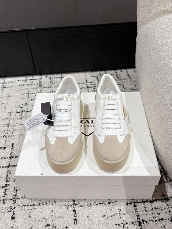 Prada Perforated Leather Thick Sole Casual Fashion Sneakers