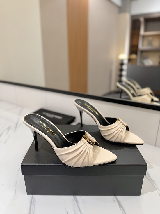 Yves Saint Laurent Embellished Heeled Sandals with Sheepskin Lining