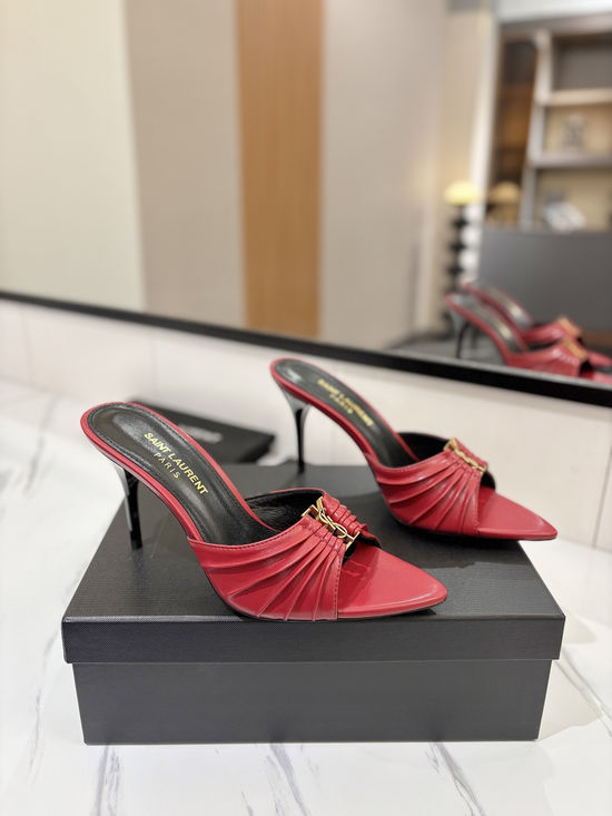 Yves Saint Laurent Embellished Heeled Sandals with Sheepskin Lining