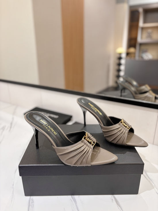 Yves Saint Laurent Embellished Heeled Sandals with Sheepskin Lining