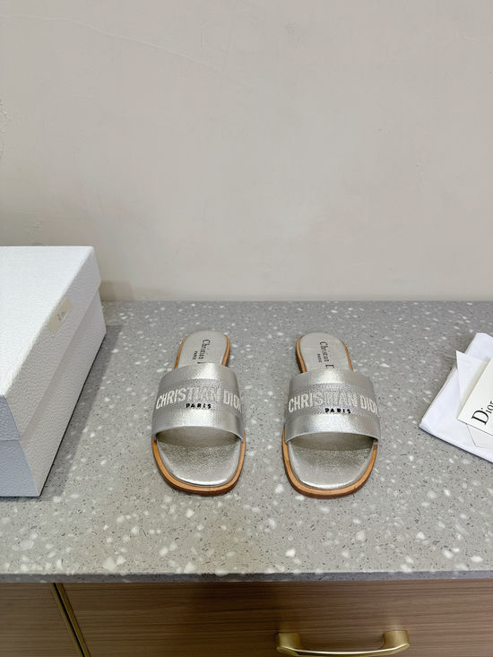 Christian Dior Genuine Leather Open Toe Flat Sandals Adjustable Strap