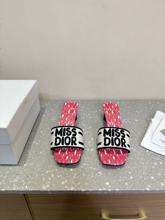 Christian Dior Embroidered Chunky Heel Slides Comfortable Sole