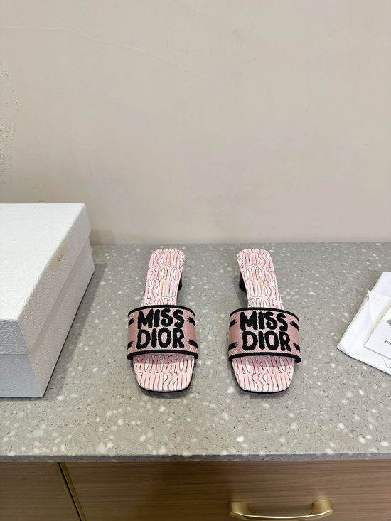 Christian Dior Embroidered Chunky Heel Slides Comfortable Sole