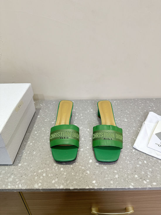 Christian Dior Embroidered Chunky Heel Slides Comfortable Sole
