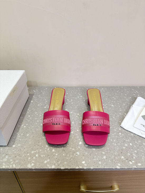 Christian Dior Embroidered Chunky Heel Slides Comfortable Sole