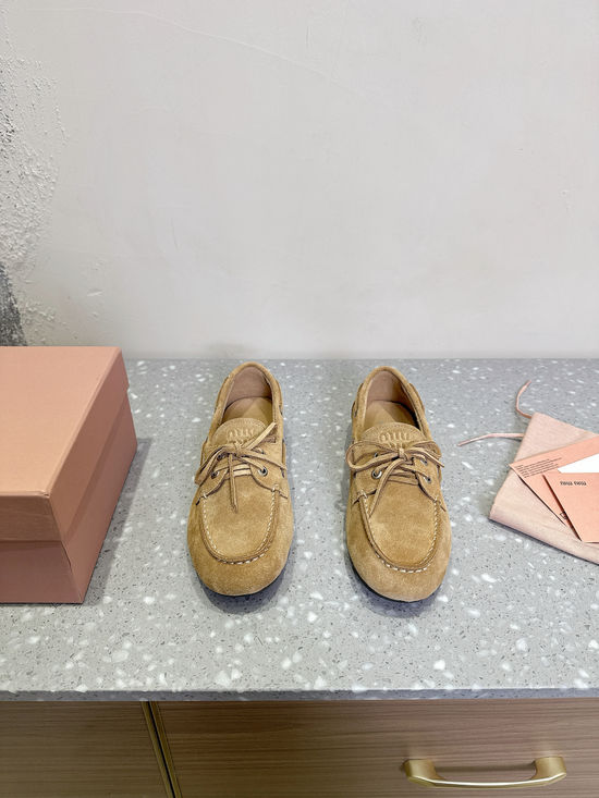 Miu Miu Vintage Leather Loafers With Bow Accent Non-slip Sole