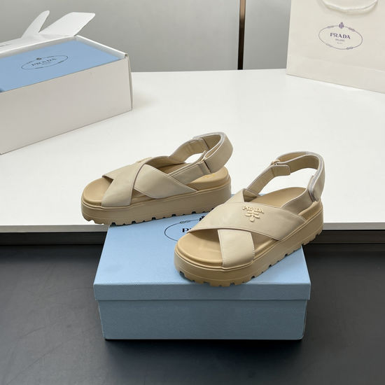 Prada Cross Strap Leather Platform Sandals
