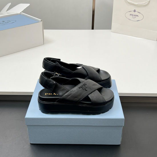 Prada Cross Strap Leather Platform Sandals