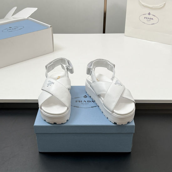 Prada Cross Strap Leather Platform Sandals