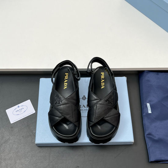 Prada Quilted Leather Platform Hook Loop Sandals