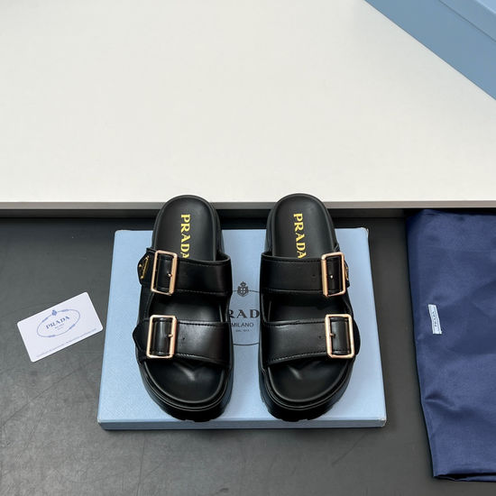 Prada Quilted Leather Platform Hook Loop Sandals