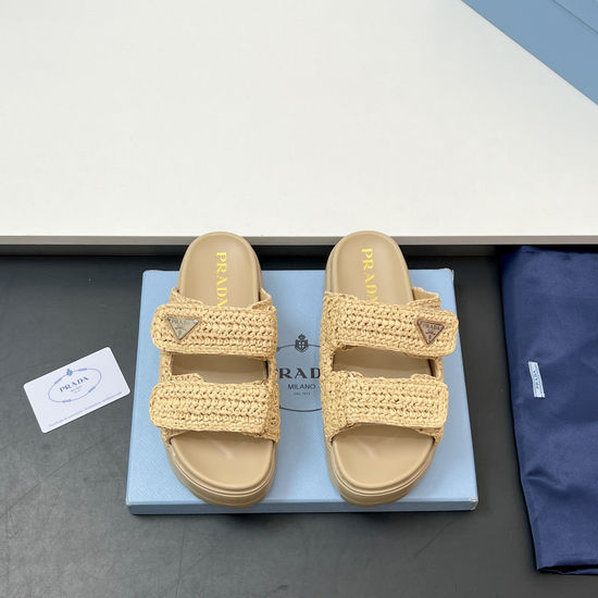 Prada Handcrafted Woven Platform Slide Sandals