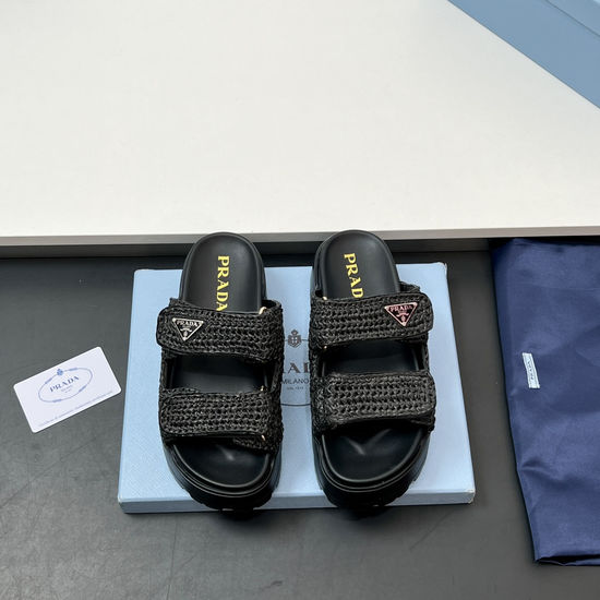 Prada Handcrafted Woven Platform Slide Sandals