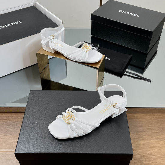 Chanel Metal Buckle Low Heel Leather Sandals