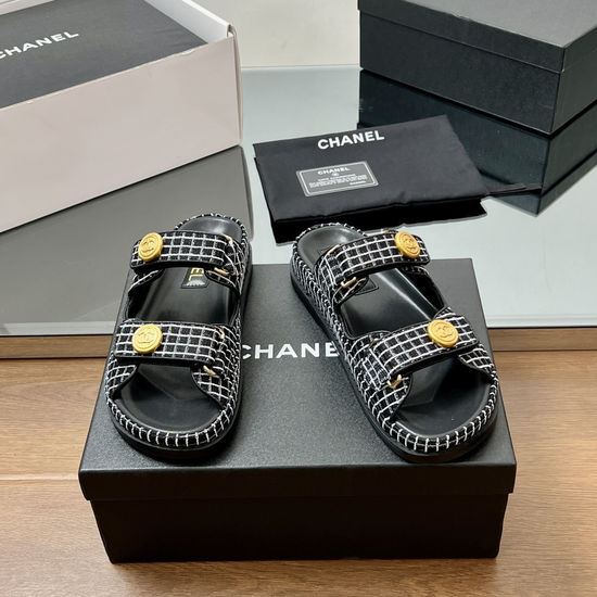 Chanel Comfortable Hook-and-loop Beach Sandals With Soft Leather Lining