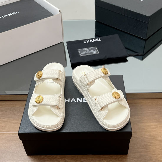Chanel Comfortable Hook-and-loop Beach Sandals With Soft Leather Lining