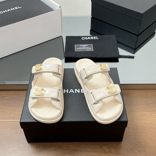 Chanel Comfortable Hook-and-loop Beach Sandals With Soft Leather Lining