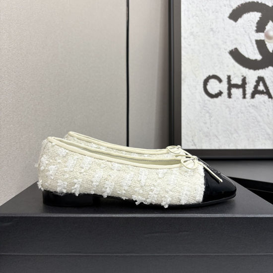 Chanel Two-tone Leather Slingback Ballet Flats with Real Leather Sole