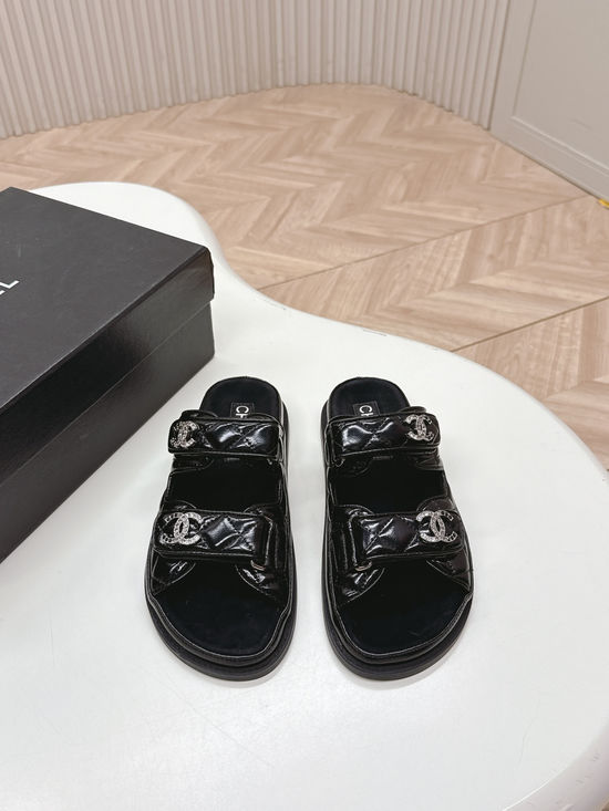 Chanel Quilted Platform Casual Sandals and Slides Upper Leather