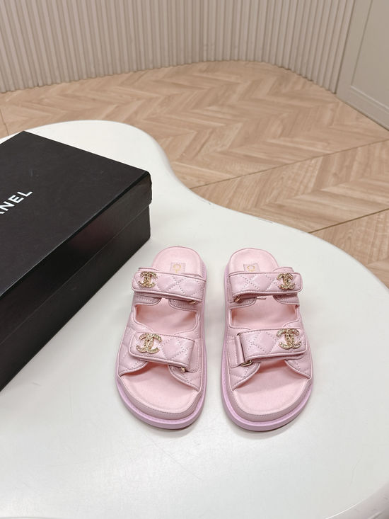 Chanel Quilted Platform Casual Sandals and Slides Upper Leather