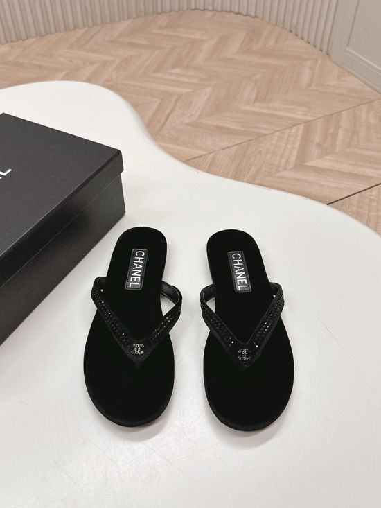 Chanel Rhinestone Pearl Thong Slides Soft Inner Sole Premium Leather