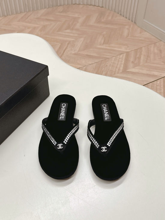 Chanel Rhinestone Pearl Thong Slides Soft Inner Sole Premium Leather