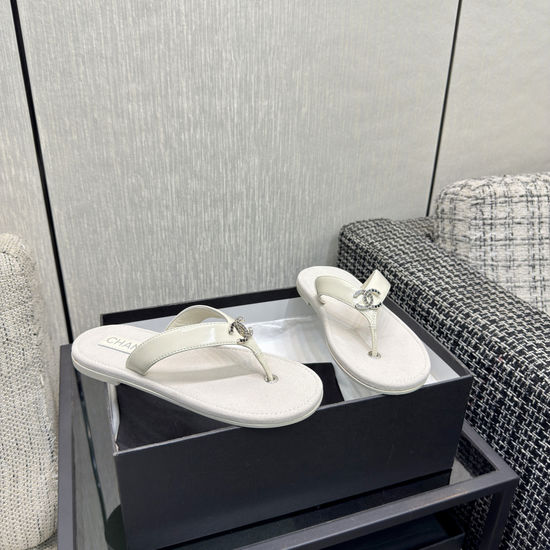 Chanel Premium Waxed Leather Flip Flops with Leather Sole