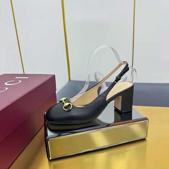 Gucci Elegant Buckle Strap Low Heel Pumps Genuine Leather Non Slip Sole