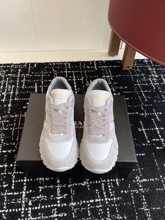 Prada Suede Breathable Fabric Stitched Logo Decor Casual Sneakers
