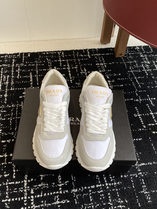 Prada Suede Breathable Fabric Stitched Logo Decor Casual Sneakers