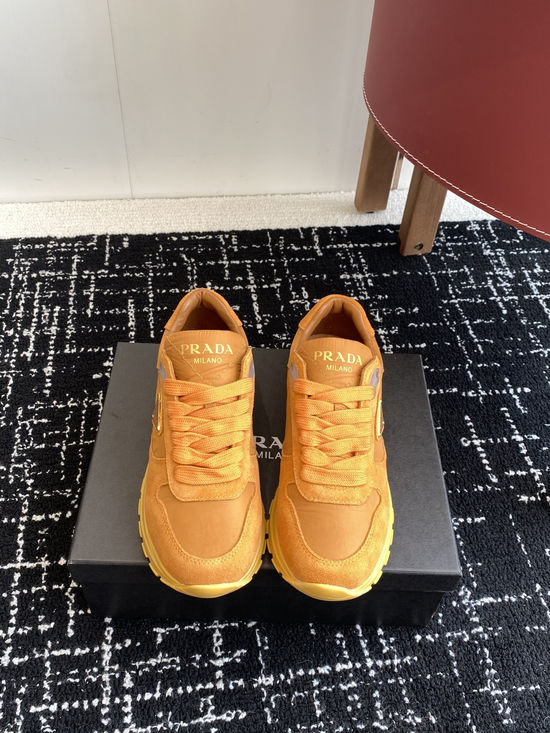 Prada Suede Breathable Fabric Stitched Logo Decor Casual Sneakers