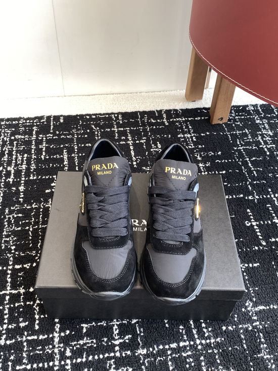 Prada Suede Breathable Fabric Stitched Logo Decor Casual Sneakers