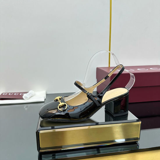 Gucci Patent Leather Block Heel Slingback Mary Jane Shoes