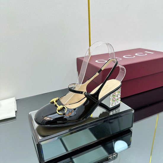 Gucci Patent Leather Block Heel Slingback Mary Jane Shoes