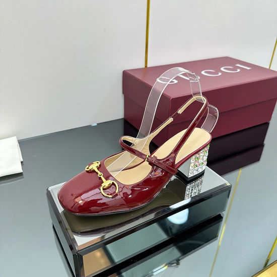 Gucci Patent Leather Block Heel Slingback Mary Jane Shoes