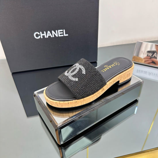 Chanel Elegant Platform Sandals with Rhinestone Heel