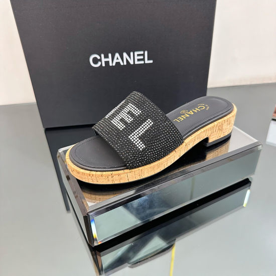 Chanel Elegant Platform Sandals with Rhinestone Heel